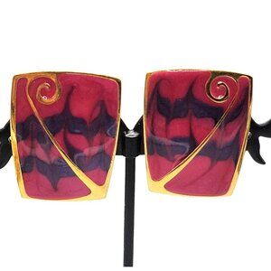 Edgar Berebi Vintage Post Earrings Pink Purple Glitter Swirl Rectangular